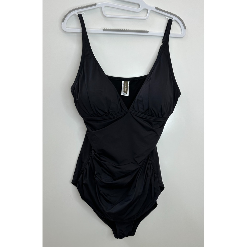 Tommy Bahama Womens Black Ruched One Piece Swimsuit Tummy Control Size 14 - Picture 14 of 14